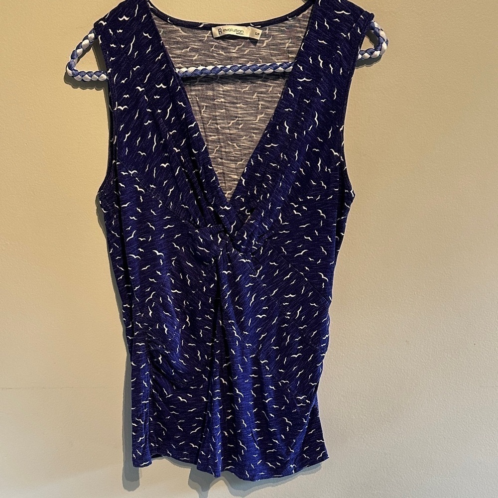 🌸Revolution by Ricki's Blue and White V-Neck Tank Top